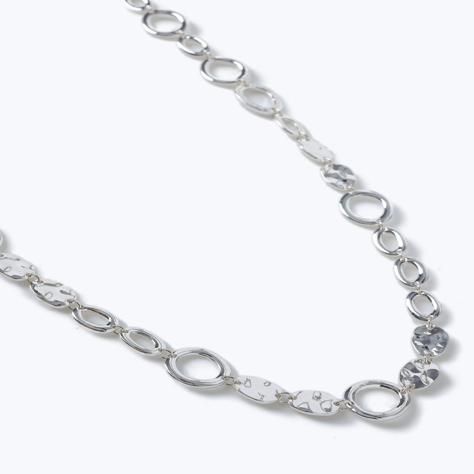 Muse Silver Textured Circle Long Rope Necklace