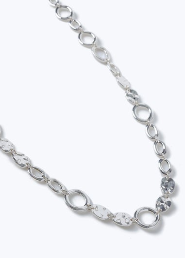 Muse Silver Textured Circle Long Rope Necklace