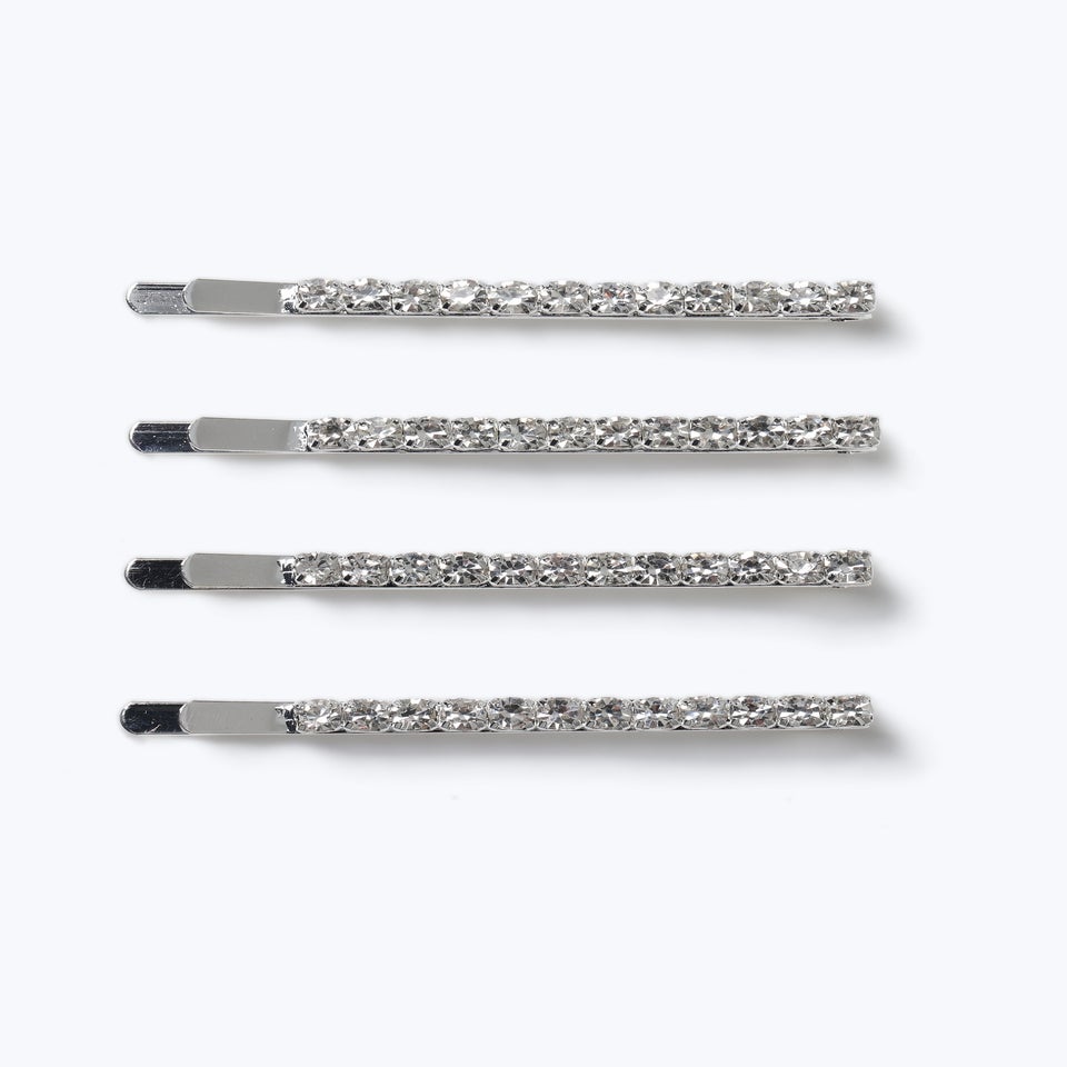 Muse 4 Pack Silver Diamante Hair Slides