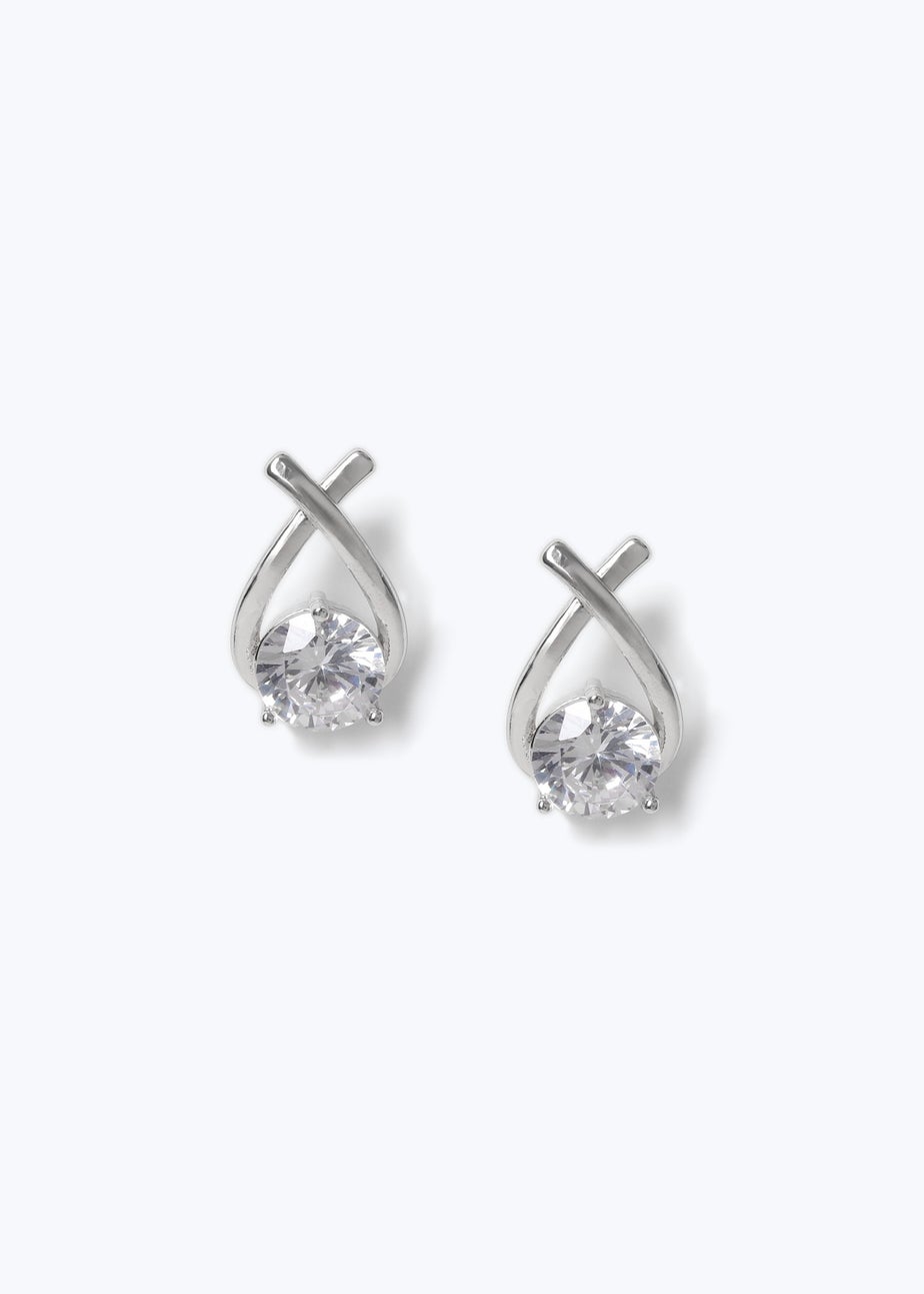Muse Silver Cubic Zirconia Loop Stud Earrings