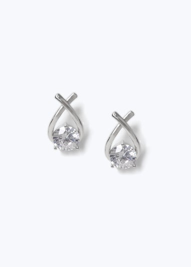 Muse Silver Cubic Zirconia Loop Stud Earrings