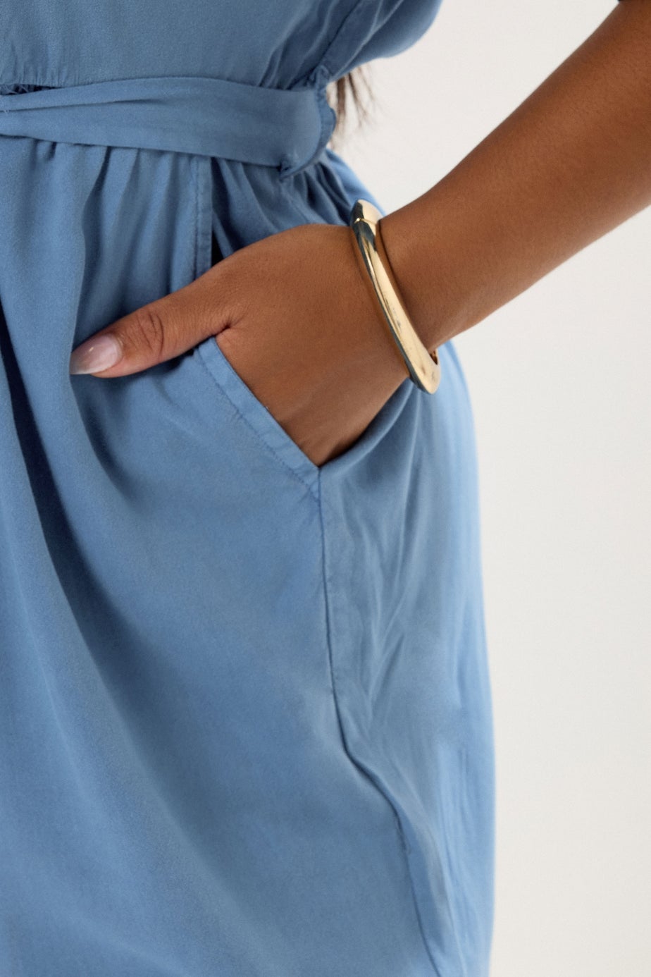 YOURS Curve Blue Wide Leg Chambray Jumpsuit