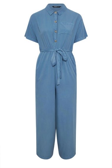YOURS Curve Blue Wide Leg Chambray Jumpsuit