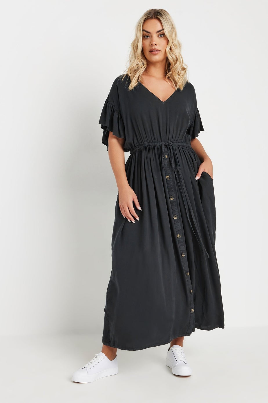 Yours Curve Black Button Chambray Maxi Dress