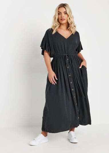 Yours Curve Black Button Chambray Maxi Dress