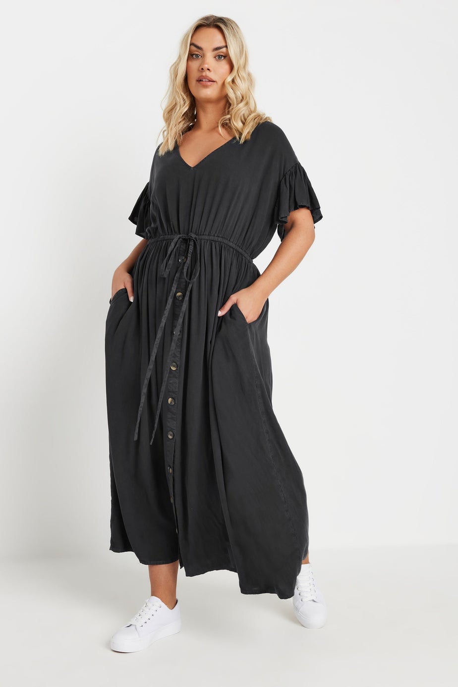 Yours Curve Black Button Chambray Maxi Dress