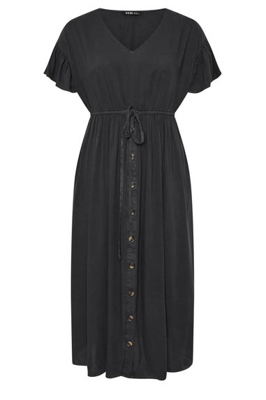 Yours Curve Black Button Chambray Maxi Dress