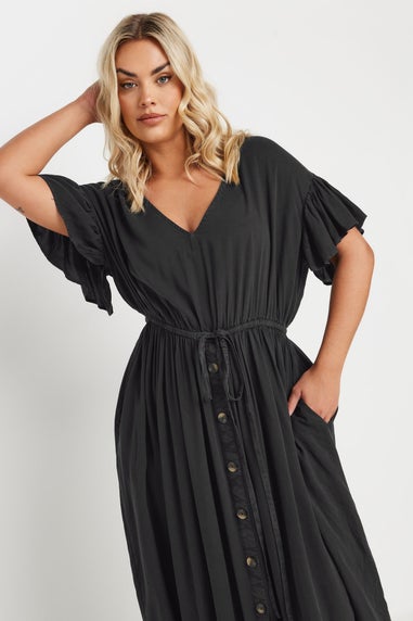 Yours Curve Black Button Chambray Maxi Dress