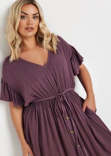 Yours Curve Purple Button Chambray Maxi Dress