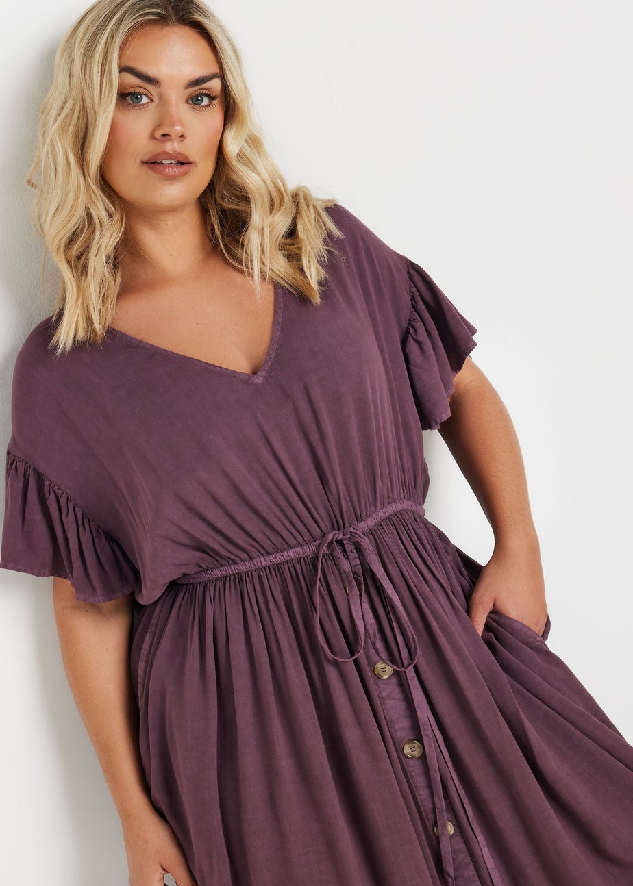 Yours Curve Purple Button Chambray Maxi Dress