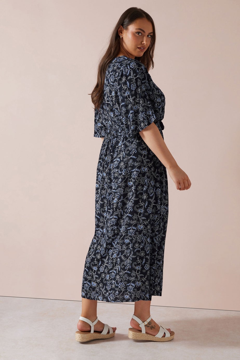 Yours Curve Blue Paisley Print Tie Front Maxi Dress