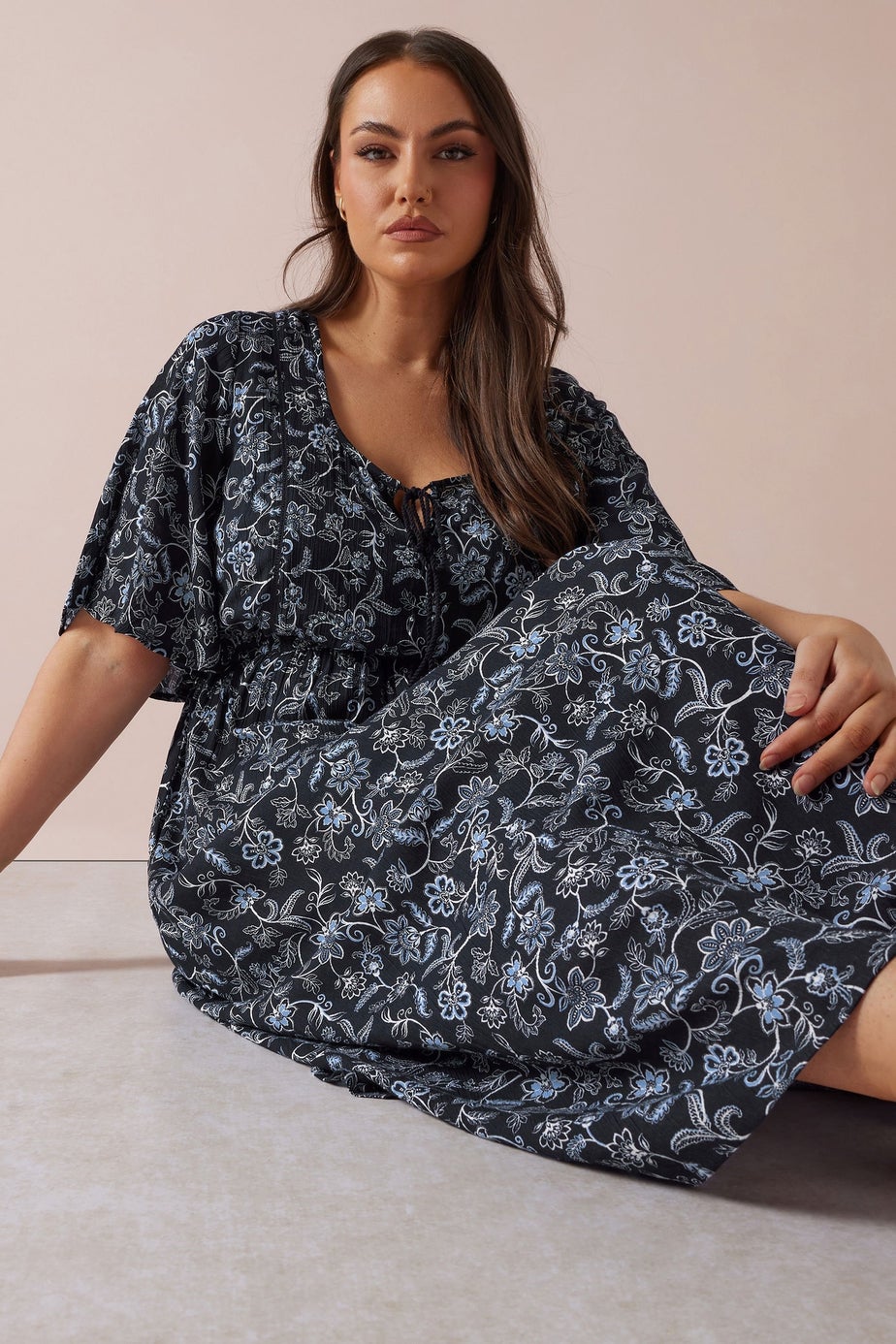 Yours Curve Blue Paisley Print Tie Front Maxi Dress