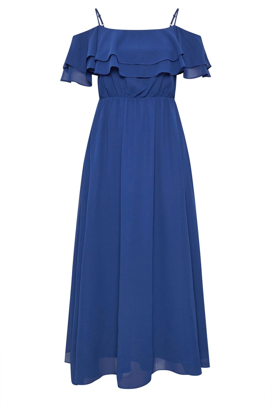 Yours London Curve Cobalt Blue Frill Cold Shoulder Maxi Dress