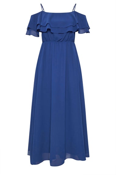 Yours London Curve Cobalt Blue Frill Cold Shoulder Maxi Dress