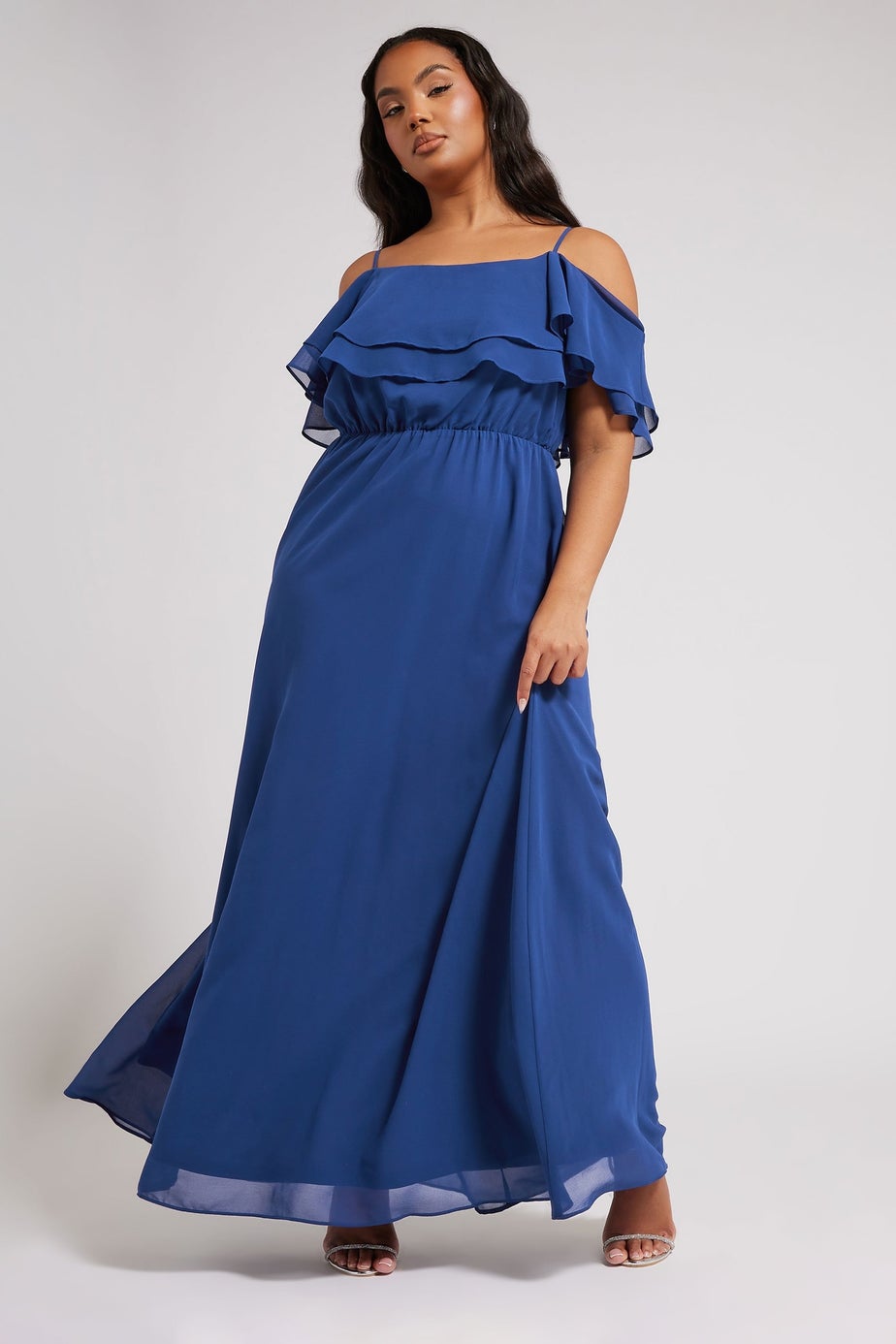 Yours London Curve Cobalt Blue Frill Cold Shoulder Maxi Dress