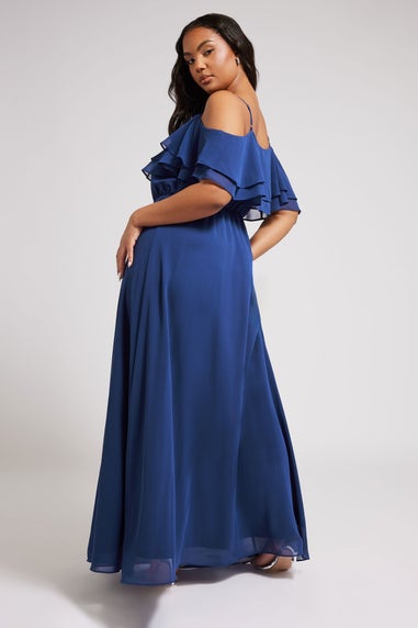 Yours London Curve Cobalt Blue Frill Cold Shoulder Maxi Dress