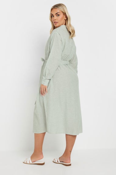 Yours Curve Sage Green Linen Stripe Shirt Dress