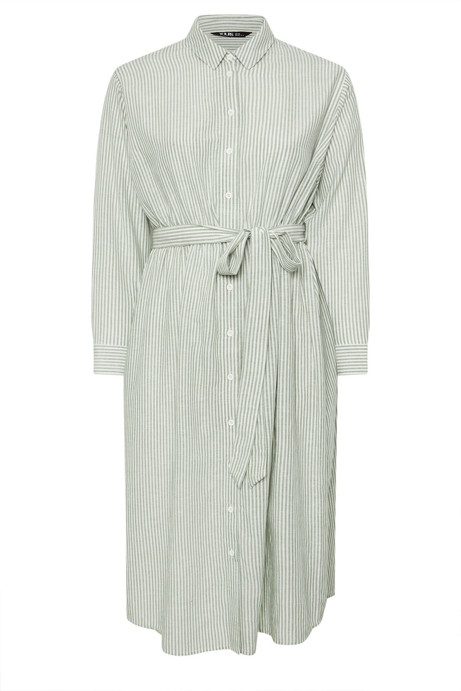 Yours Curve Sage Green Linen Stripe Shirt Dress