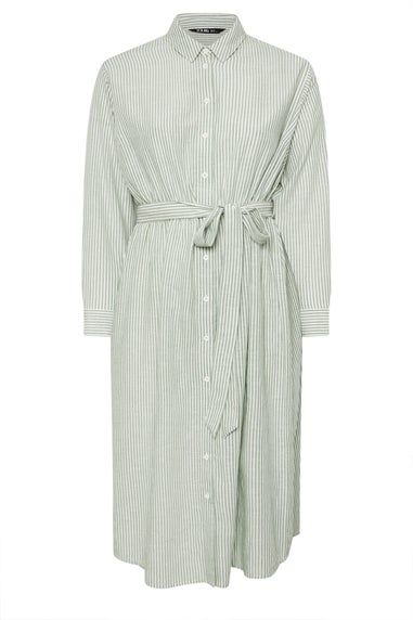 Yours Curve Sage Green Linen Stripe Shirt Dress
