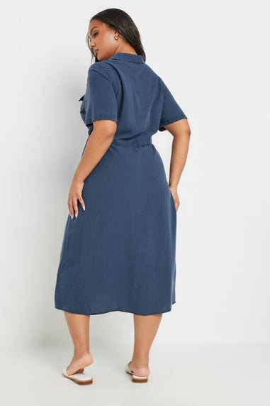 Yours Curve Blue Tie Waist Chambray Shirt Dress