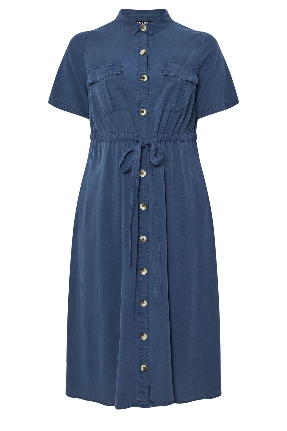 Yours Curve Blue Tie Waist Chambray Shirt Dress