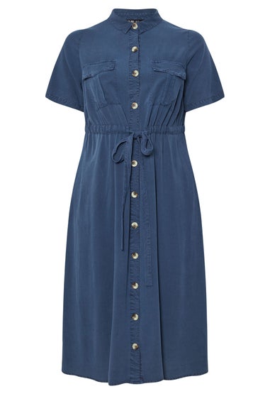 Yours Curve Blue Tie Waist Chambray Shirt Dress