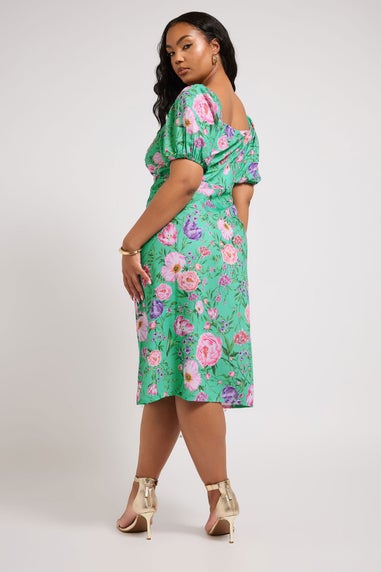 Yours London Curve Teal Green Floral Midi Dress