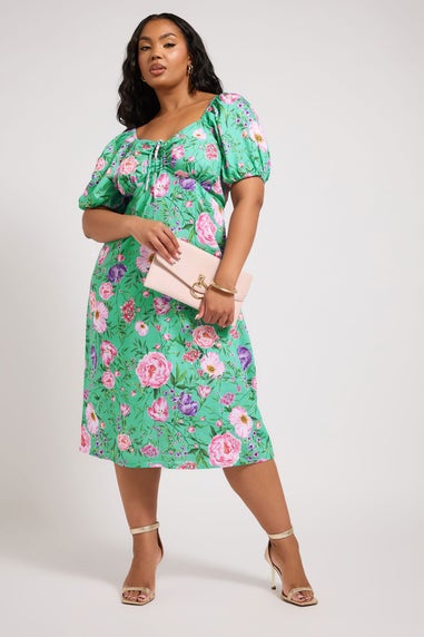 Yours London Curve Teal Green Floral Midi Dress