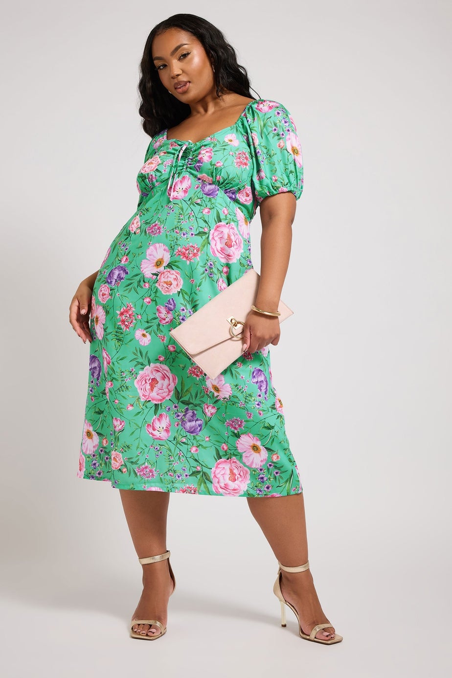 Yours London Curve Teal Green Floral Midi Dress