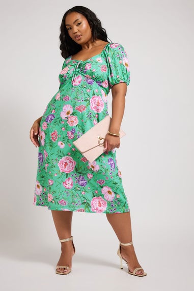 Yours London Curve Teal Green Floral Midi Dress