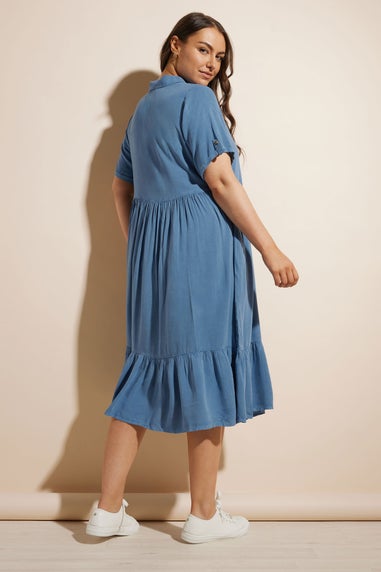 Yours Curve Blue Tiered Maxi Chambray Shirt Dress