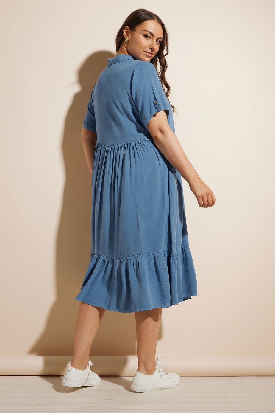 Yours Curve Blue Tiered Maxi Chambray Shirt Dress
