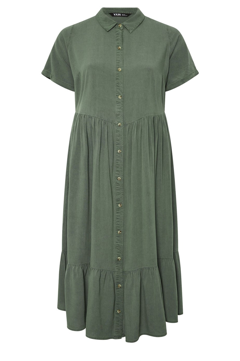 Yours Curve Khaki Green Tiered Maxi Chambray Shirt Dress