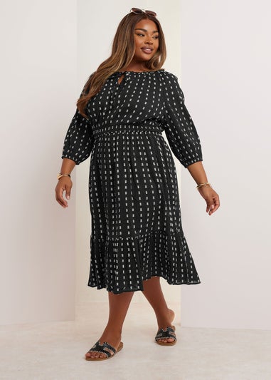 Yours Curve Dot Print Tie Front Midaxi Dress