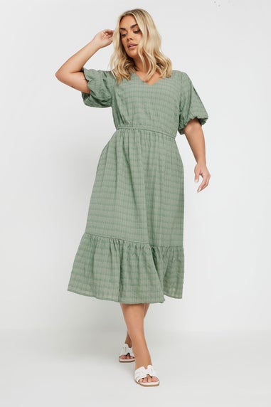 Yours Curve Green Textured Check Midi Dress