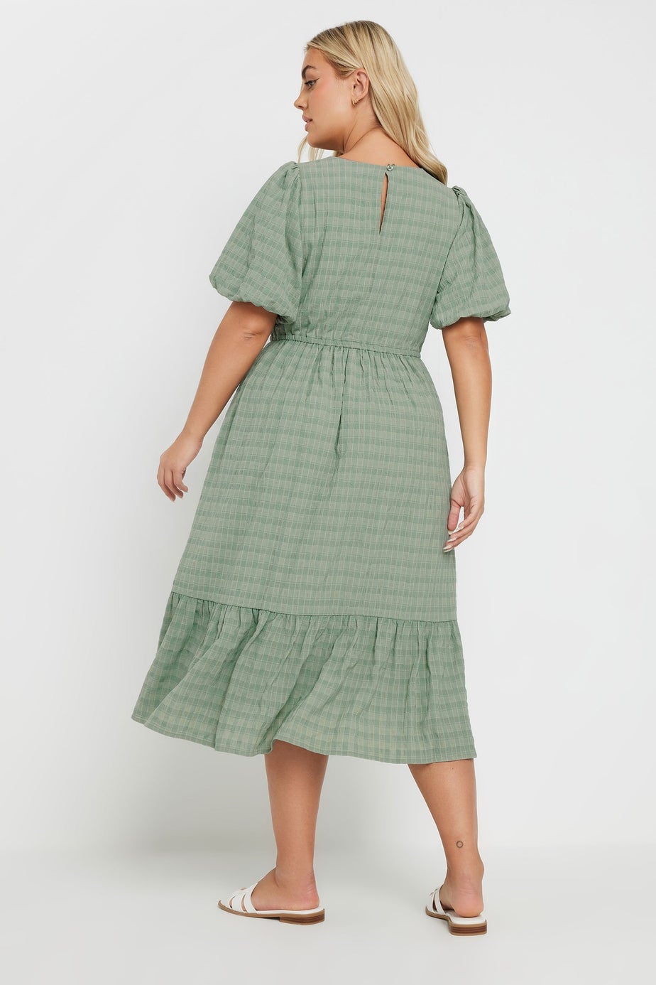 Yours Curve Green Textured Check Midi Dress