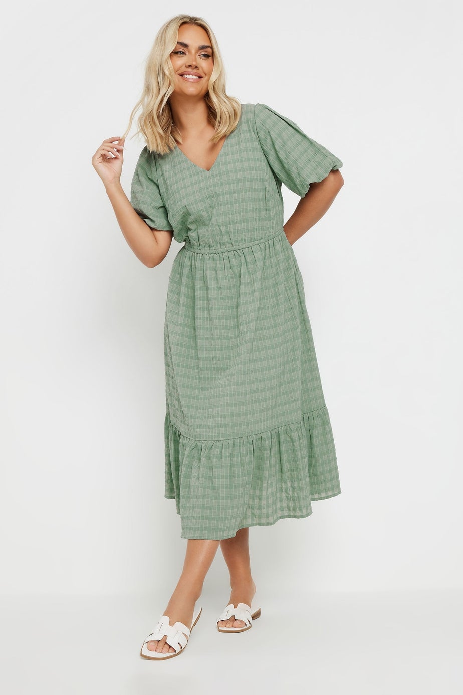 Yours Curve Green Textured Check Midi Dress