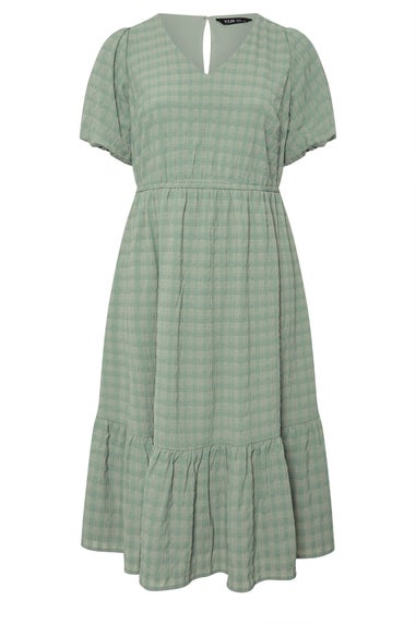 Yours Curve Green Textured Check Midi Dress