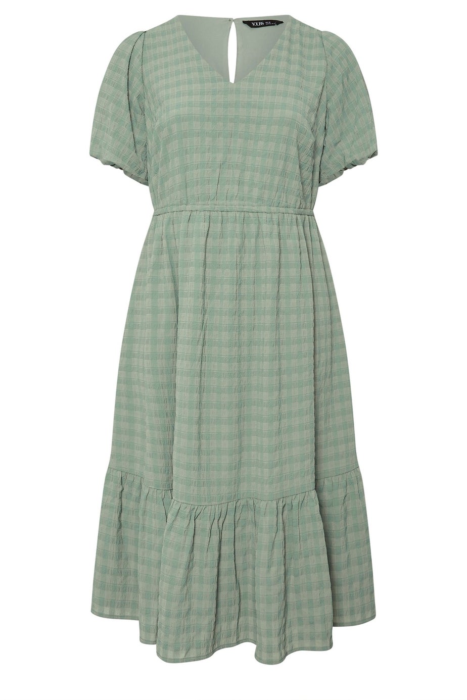 Yours Curve Green Textured Check Midi Dress