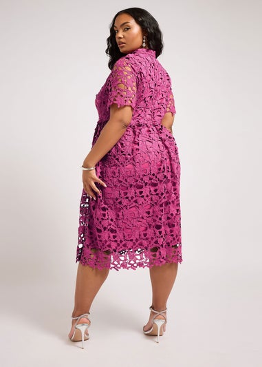Yours London Curve Magenta Pink Lace Crochet Midi Dress