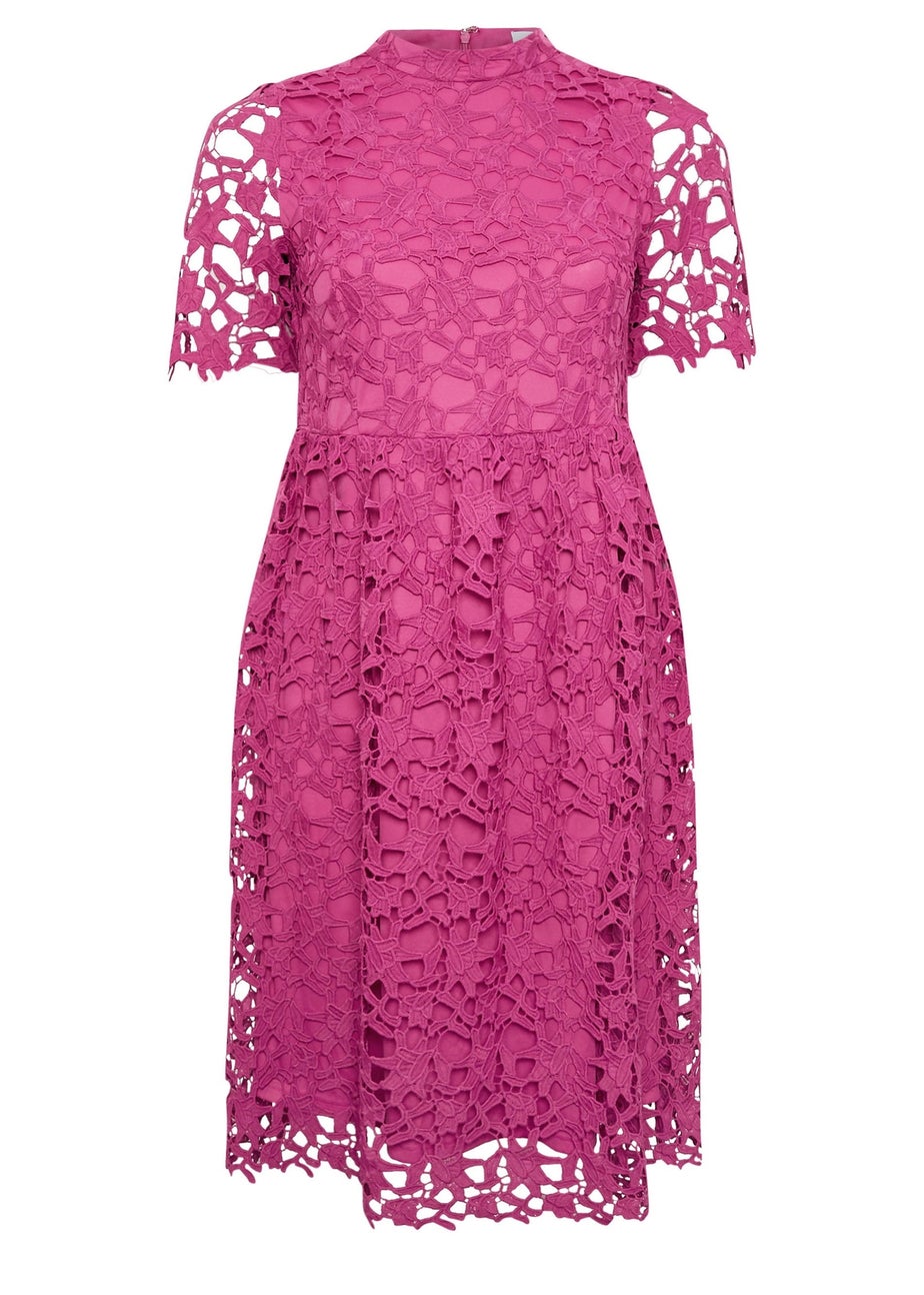 Yours London Curve Magenta Pink Lace Crochet Midi Dress