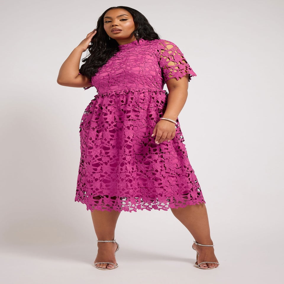 Yours London Curve Magenta Pink Lace Crochet Midi Dress