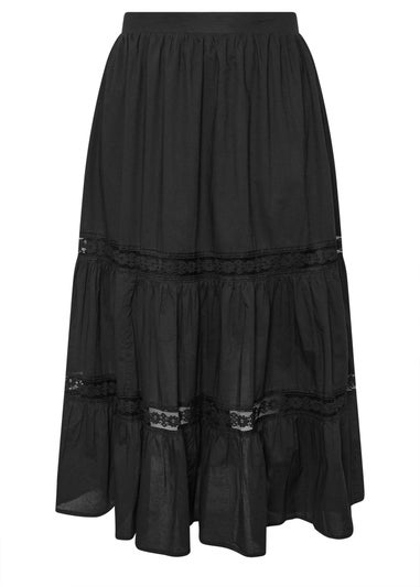 Yours Curve Black Cotton Tiered Maxi Skirt