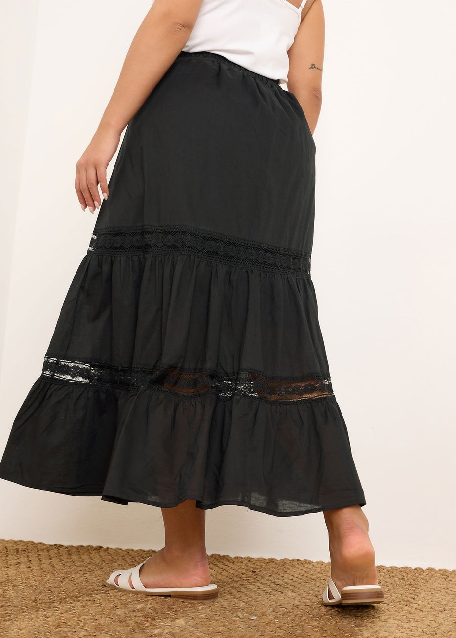 Yours Curve Black Cotton Tiered Maxi Skirt