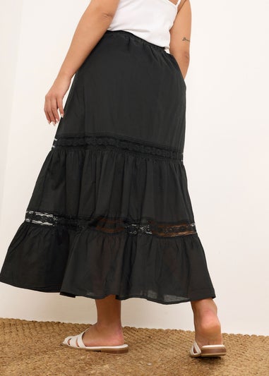Yours Curve Black Cotton Tiered Maxi Skirt