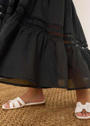 Yours Curve Black Cotton Tiered Maxi Skirt