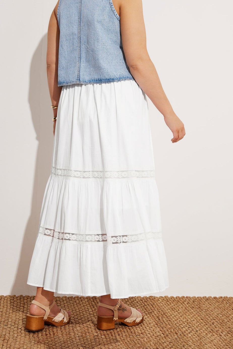 Yours Curve White Cotton Tiered Maxi Skirt
