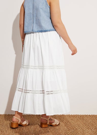 Yours Curve White Cotton Tiered Maxi Skirt
