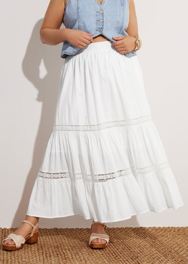 Yours Curve White Cotton Tiered Maxi Skirt