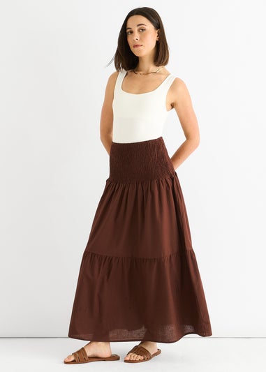 Gini London Brown Cotton Smock Tiered Cotton Maxi Skirt
